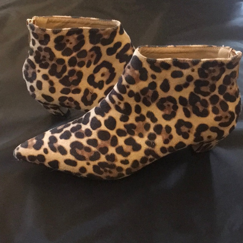 Leopard calf hair genuine leather ankle booties